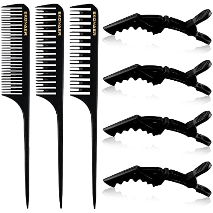 3 Sizes Highlighting Comb Set With Pastel Alligator Clips Weaving Styling With Rat Tail Comb Teasing Hair Color Comb Heat Resistant For Hair Salon Barber Home(PA66 Black) - Image 1